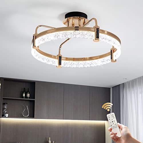 GEADI Moderne Gold-Deckenleuchte, 50W dimmbarer LED-Kronleuchter mit Acryl in Kristallform, 1-Ring-Pendelleuchten für Esszimmer Wohnzimmer (Durchmesser 19,68 Zoll / 50cm Beschichtung Gold) von GEADI