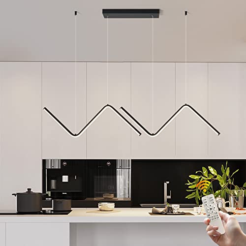 GEADI Moderne LED-Pendelleuchte, Dimmbare kreative LED-Kronleuchter 120 lineare Wellenleuchte mit Fernbedienung, verstellbare hängende Pendelleuchte für Esszimmer Kücheninsel (40W schwarz) von GEADI