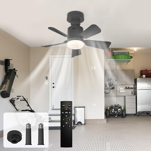 GEADI Schraubbare Deckenventilatorlampe, Dimmbare LED Deckenleuchte mit Ventilator für Schlafzimmer, E27 Sockel mit Fernbedienung, 4 Geschwindigkeiten und 3 Farbtemperaturen einstellbar, 45 cm Schwarz von GEADI