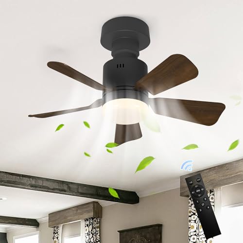 GEADI Schraubbare Deckenventilatorlampe,Dimmbare LED Deckenleuchte mit Ventilator Schlafzimmer,E27 Sockel mit Fernbedienung,4 Geschwindigkeiten und 3 Farbtemperaturen einstellbar, 45 cm Walnuss Farbe von GEADI