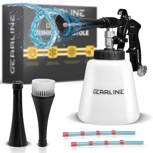 GEARLINE® Druckluft Reinigungspistole [mit Wirbelstrahl-Technik] - effektive Luftdruckpistole für Autoreinigung & mehr - All-in-One-Set mit Druckluftpistole, Wassertank & 2 Düsen-Aufsätzen von GEARLINE