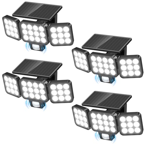 GEARLITE 4Stück Solarlampen für Außen mit Bewegungsmelder, 120 LED Superhelle Solarleuchten für Außen 3 Modi mit 270° Weitwinkelbeleuchtung, IP65 Wasserdicht Solar Wandleuchte für Garten, Garage, Hof von GEARLITE