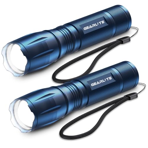 GEARLITE LED Taschenlampe Batteriebetrieben 2 Stücke, 2000 Lumen Taschenlampe LED Extrem Hell mit 5 Modi, IP65 Wasserdicht Taschenlampe Kinder für Camping, Outdoor-Blau von GEARLITE