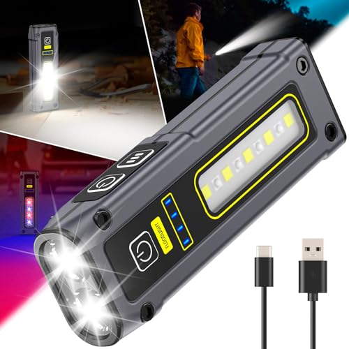 GEARLITE Mini Taschenlampe LED Aufladbar, 7 Modi Arbeitsleuchte mit Rotlicht & COB, Arbeitslampe mit Magnetsockel für Werkstatt KFZ Notfall Camping Outdoor von GEARLITE