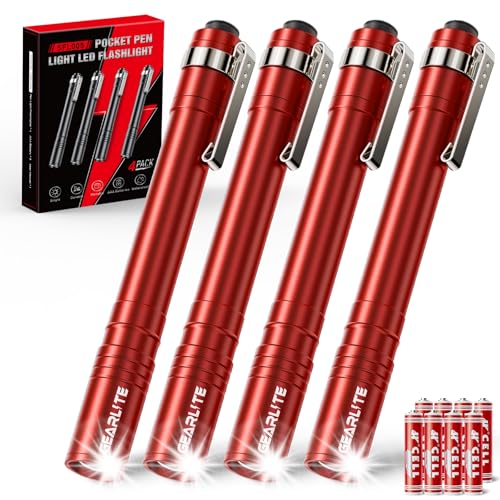 GEARLITE Taschenlampe, Mini LED Kleine Taschenlampen, IPX4 Wasserdicht Stiftlampe, Handheld Taschenlampe Klein, Stift Lampe Perfekt für Inspektion, Arbeit, Reparatur, Zuhause, Notfälle - Rot von GEARLITE