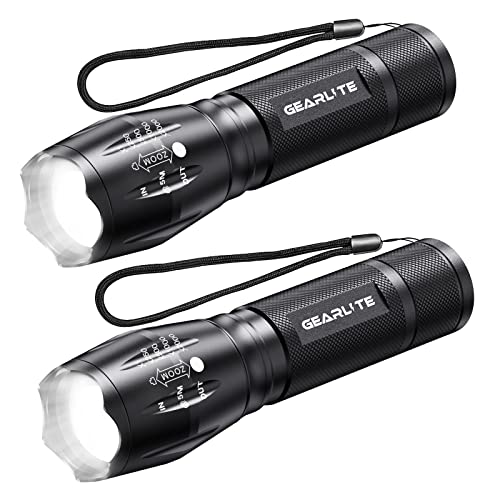 GEARLITE LED Taschenlampe Batteriebetrieben 2 Stücke, 2000 Lumen Taschenlampe LED Extrem Hell mit 5 Modi, IP65 Wasserdicht Taschenlampe Kinder für Camping, Wandern, Outdoor, Notfall von GEARLITE