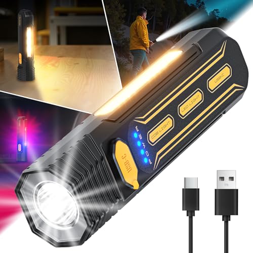 GEARLITE Taschenlampe LED Aufladbar mit 6 Modi, LED Taschenlampe Extrem Hell mit COB & Rotlicht, Arbeitlampe für Werkstatt KFZ Notfall Camping Outdoor von GEARLITE
