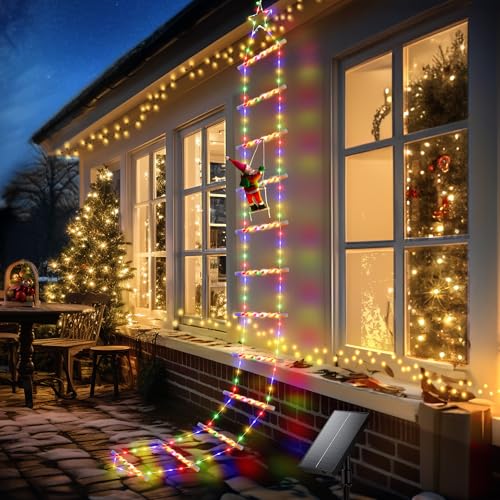 GEARLITE Weihnachtsbeleuchtung Außen, 4M Weihnachtsdeko Solar Leiter Leuchten mit Weihnachtsmann, Zwei Lademodi & 10 Lichtmodi Solar Lichterketten Außen, IP65 Wasserdicht Weihnachten Deko Solarlampen GEARLITE Weihnachtsbeleuchtung Außen, 4M Weihnachtsdeko Solar Leiter Leuchten mit Weihnachtsmann, Zwei Lademodi & 10 Lichtmodi Solar Lichterketten Außen, IP65 Wasserdicht Weihnachten Deko Solarlampen von GEARLITE