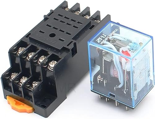 GEBBEM Relais 5 STÜCKE Zeitrelais MY4 12 V 24 V 110 V / 220 V Spule 5 A 4 NO 4 NC Grüne LED-Anzeige Leistungsrelais DIN-Schiene 14-poliges Relais mit Sockelsockel (Color : Dc, Size : 220V) von GEBBEM