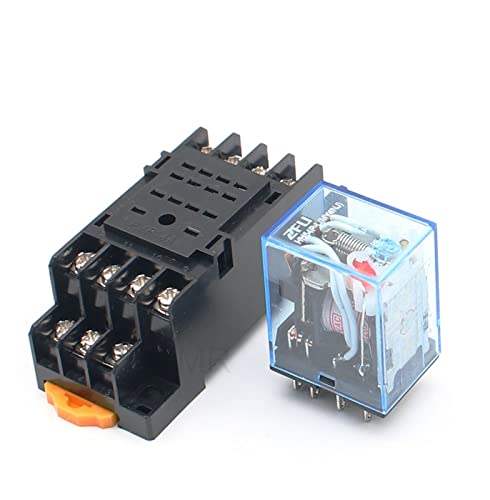 GEBBEM Relais 5 STÜCKE Zeitrelais MY4 12 V 24 V 110 V / 220 V Spule 5 A 4 NO 4 NC Grüne LED-Anzeige Leistungsrelais DIN-Schiene 14-poliges Relais mit Sockelsockel (Color : Dc, Size : 6V) von GEBBEM