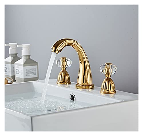 Mischbatterie Messing Drei-Loch-Waschtischarmatur Gold Schwarz Waschbecken Wasserhahn Heiß Kalt Badezimmer Waschbecken Wasserhahn Mischer 8 Zoll Waschbecken (Color : Gold) von GEBBEM