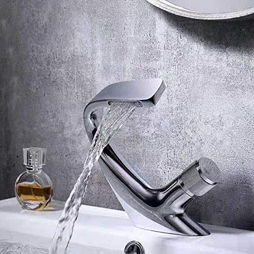 Waschbecken-Mischbatterie Wasserfall Waschbecken Wasserhähne Heißer und kalter Messing-Waschtischarmatur Einloch-Badezimmerarmatur einfach zu installieren-C (Color : A) von GEBBEM