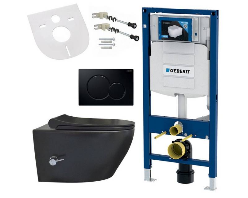 GEBERIT Tiefspül-WC GEBERIT-AL66700-SET, Spülrandloses Hänge WC mit Softclose Deckel, Armatur, schwarzer von GEBERIT