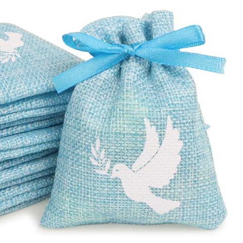 10 Stk 8x10cm Taube Jutesäckchen mit Kordelzug Gastgeschenke Jute Beutel Leinensäckchen für Babyparty Erste Kommunion Konfirmation Taufe Party Geschenk Kindergeburtstag Gäste Geburt Deko (Blau) von GEBETTER
