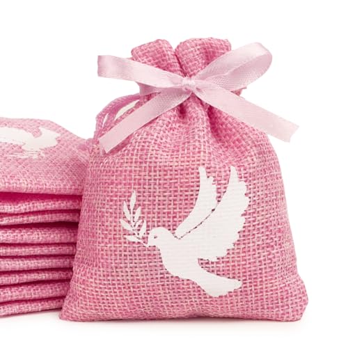 10 Stk 8x10cm Taube Jutesäckchen mit Kordelzug Gastgeschenke Jute Beutel Leinensäckchen für Babyparty Erste Kommunion Konfirmation Taufe Party Geschenk Kindergeburtstag Gäste Geburt Deko (Rosa) von GEBETTER