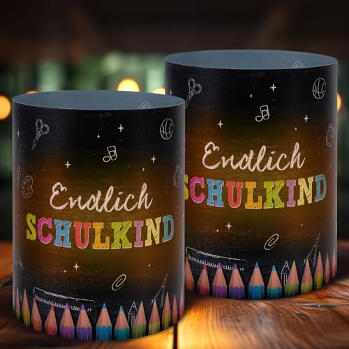 12 Stück Endlich Schulkind Windlicht Tischdeko Einschulung Schulanfang Deko Mini Kerzen Dekoration Teelichter Lichthülle Teelichthalter Kerzenhalter Party Geschenk Schuleinführung von GEBETTER