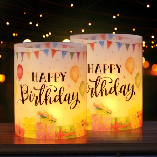 12 Stück Happy Birthday Windlicht Tischdeko Geburtstag Deko Mini Kerzen Dekoration Teelichter Lichthülle Teelichthalter Kerzenhalter Party Geschenk Geburtstagsdeko Tischdekoration (Weiß) von GEBETTER