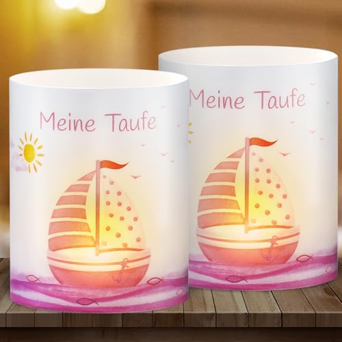 12 Stück Meine Taufe Windlicht Tischdeko Kommunion Deko Mini Kerzen Dekoration Teelichter Lichthülle Teelichthalter Kerzenhalter Party Geschenk für Junge Mädchen Konfirmation Erstkommunion (Rosa) von GEBETTER
