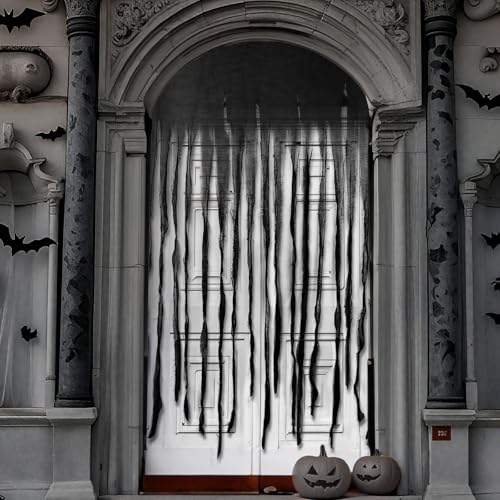 2 Stück 1x1.65M Halloween Türvorhang Deko Vorhang Tür Fenster Partydekoration Party Horror Dekoration Haustür Decke Wand Hängen Fotografie Hintergrund für Spukhaus Türdeko Fensterdeko (Schwarz) von GEBETTER