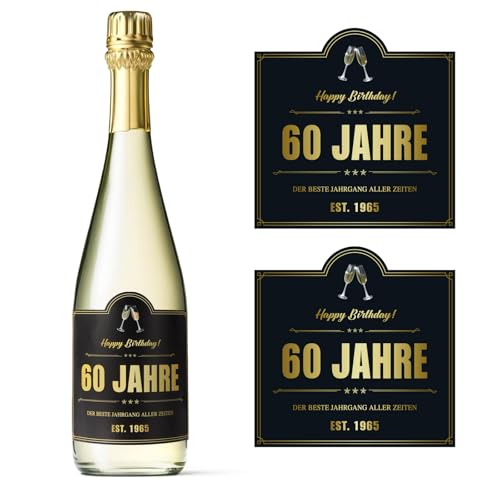 2 Stück 60. Geburtstag Flaschenetikett 9,8x9,8cm Flaschenetiketten Weinflaschen Aufkleber Geburtstagsdeko selbstklebend Etikett Geschenke für Frauen Männer Party Geburtstagsgeschenk von GEBETTER