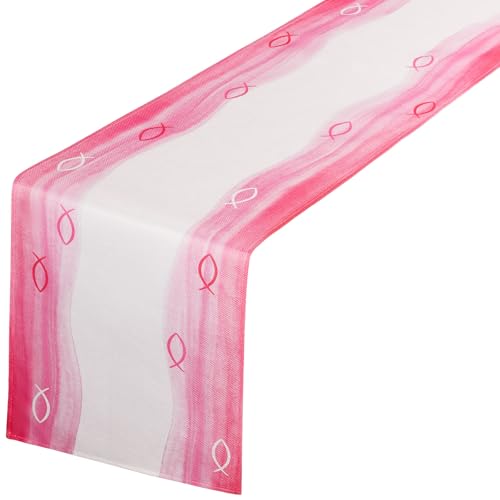 270 x 30 cm Tischläufer christlich Fisch für Taufe Kommunion Deko Läufer Leinenoptik Tischdecke Dekoration Konfirmation Tischband (Rosa) von GEBETTER