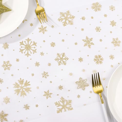 28cm x 10Yards Schneeflocken Organza Tischläufer transparent Tischband Tischdeko Organzastoff Tischrolle Geschenk für Weihnachten Adventszeit Festliche Party Dekoration (Weiß Organza) von GEBETTER