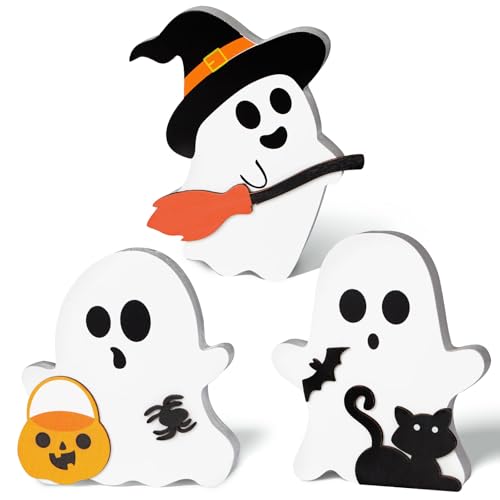 3 Stück 3 Muster Halloween Ornamente Aufsteller Natur Holz kleinen Figuren Deko Kürbis Geist Katze zum Hinstellen Geschenk Tischdeko für Fasching Karneval Halloween Dekoration (3 verschiedene Geist) 3 Stück 3 Muster Halloween Ornamente Aufsteller Natur Holz kleinen Figuren Deko Kürbis Geist Katze zum Hinstellen Geschenk Tischdeko für Fasching Karneval Halloween Dekoration (3 verschiedene Geist) von GEBETTER