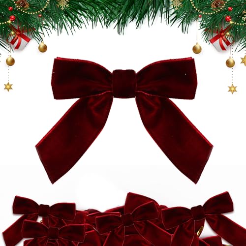 30 Stück 8x8cm Weihnachten Schleifen Zierschleifen Weihnachtsbaum Bögen Weihnachtsdeko Weihnachtsschleifen Weihnachtsbogen Geschenkschleife für Weihnachtskranz Dekorationen Geschenke (Weinrot) von GEBETTER