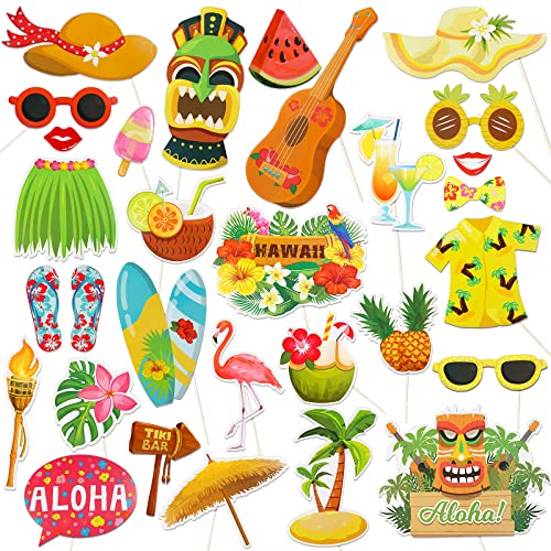 30 Stück Hawaii Photo Booth Props Aloha Foto Requisiten Flamingo Party Dekoration Fotorequisiten Fotobox Accessoires Deko für Geburtstag Hochzeit Sommer Strand Schwimmbad Sommerdeko Sommerfest von GEBETTER