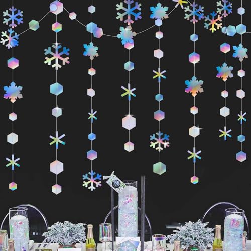 4 Stück x 4m Glitzer Girlande Weihnachten Papier Dekoration Schneeflocken Sterne Hängend Garland Reflective Banner Papiergirlande für Winter Silvester Neujahr Party Haus Decken Fenstertür Deko von GEBETTER
