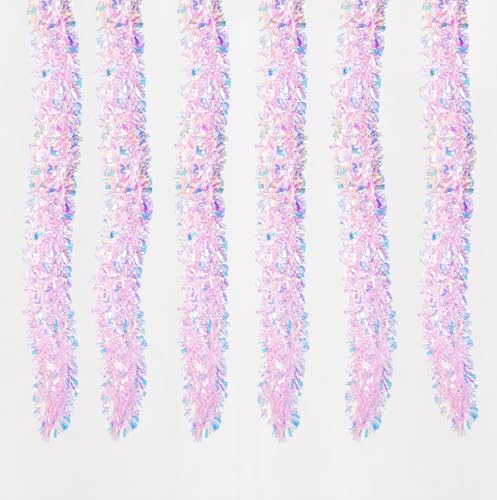 6 Stück x 2 M Lametta Girlande Glänzend Metallisch Girlande Weihnachtsbaum Hängende Dekorationen für Hochzeit Geburtstag Karneval Weihnachten Ferien Weihnachtsdeko Christbaum (2 Meter - Pink) von GEBETTER