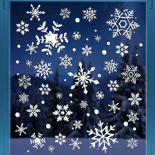 9 Blatt Weihnachten Fensterbilder Schneeflocken Doppelseitig Fensterdeko Wiederverwendbar Fenstersticker Selbstklebend Fenster Aufkleber Deko Winter für Glas Kinderzimmer Fensterfolie von GEBETTER