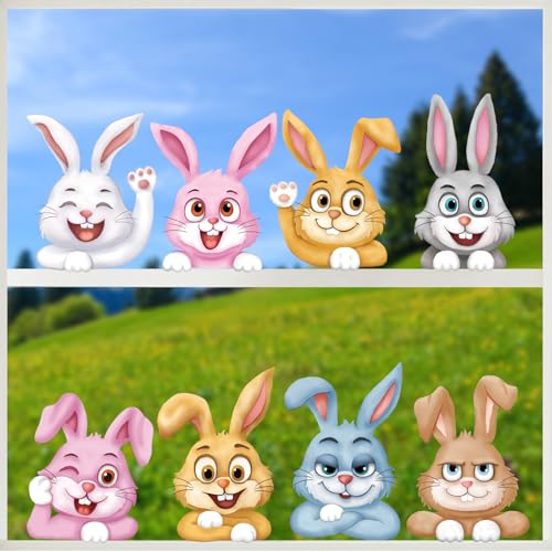 Fensterbilder Ostern Doppelseitig Hasen Schmetterling Fensteraufkleber Fensterdekoration Wiederverwendbar Fenstersticker Fenster Aufkleber Deko Frühling für Glas Kinderzimmer (Bunt Hasen) von GEBETTER