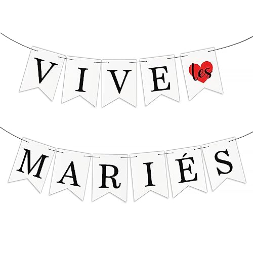 Französisch VIVE LES MARIÉS Girlande Vintage Rustikal Banner mit Seidenband Hochzeitsgirlande als Deko für Hochzeit Fest Party Brautdusche Junggesellinnenabschied oder Foto Photo Booth Fotografie von GEBETTER