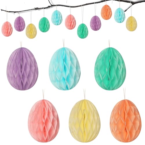 12 Stück 6 Farben Ostereier Wabenbälle zum Aufhängen Papier Osterdeko Eier Ornamente Dekoration Waben Hängende Deko für Ostern Osterstrauß Osterstrauchdeko von GEBETTER