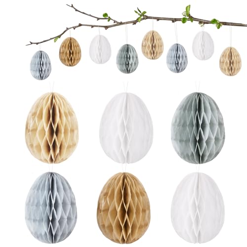GEBETTER 12 Stück Ostereier Wabenbälle zum Aufhängen Papier Osterdeko Eier Ornamente Dekoration Waben Hängende Deko für Ostern Osterstrauß Osterstrauchdeko (12 Stück 5 Farben) von GEBETTER
