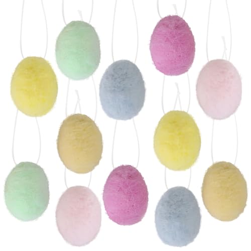 GEBETTER 12 stück 6 Farben Mini Osteranhänger Eier aus Filz kleine Ostereier zum Aufhängen Osterdeko Frühlingsdeko Ostern Frühling von GEBETTER