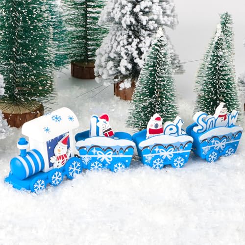 GEBETTER Holz Weihnachtszug Deko Mini Weihnachten Zug Eisenbahn Weihnachtsdeko Xmas Party Tischdeko Weihnachtsbaum Rentier Ornament Dekoration Geschenke (Blau) von GEBETTER