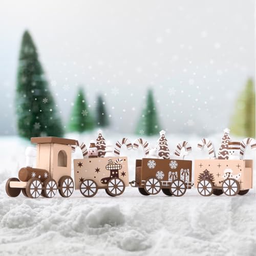 GEBETTER Holz Weihnachtszug Deko Mini Weihnachten Zug Eisenbahn Weihnachtsdeko Xmas Party Tischdeko Weihnachtsbaum Rentier Ornament Dekoration Geschenke (Karamell) von GEBETTER