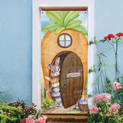 GEBETTER 200 x 90 cm Ostern Tür Abdeckung Dekoration Haustür Decke Türabdeckung Wand Hängen Easter Banner Fotografie Hintergrund für Osterfeier Feiertag Party Frühling Toilettentür Deko von GEBETTER