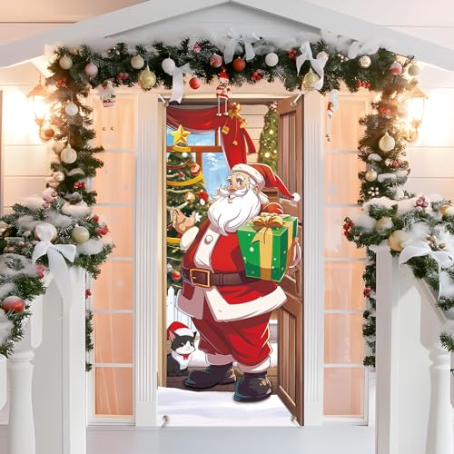 200 x 90 cm Weihnachten Tür Abdeckung Dekoration Haustür Decke Wand Hängen Banner Fotografie Hintergrund für Weihnachtsfeier Feiertag Winter Neujahr Toilettentür Deko (Weihnachtsmann) von GEBETTER