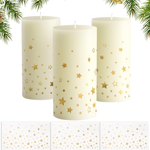 3 Blatt Kerzen Tattoofolie Gold Sterne Kerzenfolie Wasserschiebefolie Kerzentattoo Kerzensticker Kerzenaufkleber für DIY Kerzen Tassen Weihnachten Winter Nerjahr Geschenk von GEBETTER