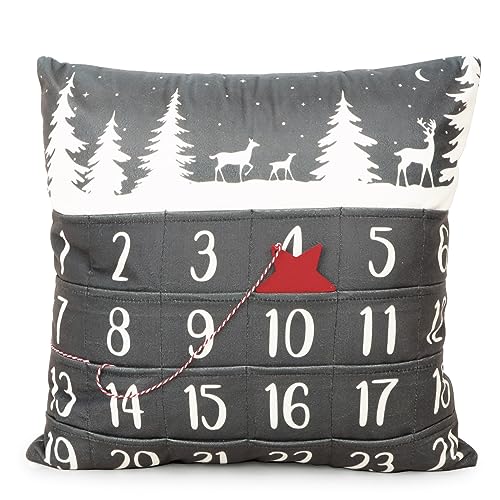 GEBETTER 45 x 45cm Adventskalender Zierkissenbezug mit 24 Taschen Lustige Kissenbezug zum Befüllen Kissenhülle Geschenk Zierkissenhülle zum Geburtstag Dekokissenhülle Weihnachten (Grau-Weiß) von GEBETTER