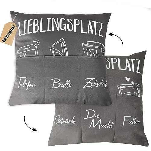 GEBETTER 45 x 45cm Zierkissenbezug mit 6 Taschen Lieblingsplatz Lustige Kissenbezug zum Befüllen Kissenhülle Geschenk Zierkissenhülle zum Geburtstag Dekokissenhülle Weihnachten Sofakissenhülle von GEBETTER