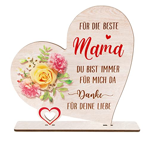 GEBETTER Beste Mama Muttertagsgeschenke 18 * 18cm holz Herz holzschild mit Spruch Mutter Deko Geschenk Geschenkideen für Geburtstag Muttertag Weihnachten Geburtstagsgeschenk Dekoschild Holzdeko von GEBETTER