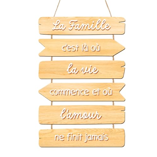 GEBETTER Französisch Familie Deko Schild mit Spruch Wandschild Dekoschild Holzschild Geschenk für die Familie Spruch Geschenk Holz Geschenk von GEBETTER