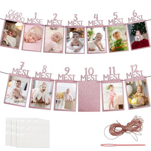 GEBETTER Italienisch Foto Banner 1. Geburtstag für 1 bis 12 Monate Baby Fotogirlande Geburtstagsdeko Hängende Wanddekoration für Mädchen Jungen Party Deko Feiern Kraftpapier Girlande Erster Kommunion von GEBETTER