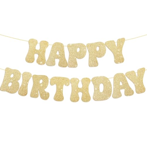 Happy Birthday Girlande Deko Geburtstag Banner Hängende Dekoration Erste Baby Dusche Party Geburtstagsdeko Geschenkidee zur Junge Mädchen Foto Hintergrund Hängedeko (Glitzer Gold) von GEBETTER