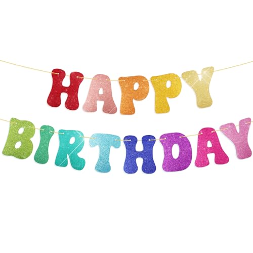 Happy Birthday Girlande Deko Geburtstag Banner Hängende Dekoration Erste Baby Dusche Party Geburtstagsdeko Geschenkidee zur Junge Mädchen Foto Hintergrund Hängedeko (Glitzer Regenbogen) von GEBETTER