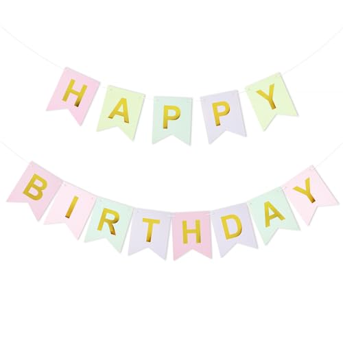 Happy Birthday Girlande Deko Pastellfarben Geburtstag Banner Hängende Dekoration Erste Baby Dusche Party Geburtstagsdeko Geschenkidee zur Junge Mädchen Foto Hintergrund Hängedeko Zeremonie von GEBETTER
